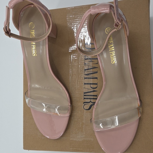 Pink Ankle Strap Block Heels With Clear Toe Strap Size 10 - Picture 14 of 16